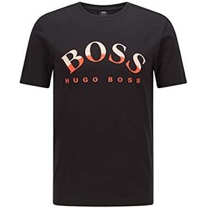 BOSS Heren Tee 1 T-shirt van biologisch katoen met gebogen logoprint, zwart 1, 3XL