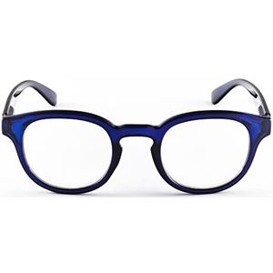 Contacta, Hipstyle Leesbril voor dames en heren, stijlvolle, geraffineerde bril, montuur met flexibele stangen, kleur blauw, dioptrie +1,50, verpakking met brillenhouder, 27 g
