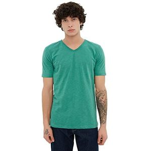 Trendyol Heren groene mannelijke basic reguliere fit-V-hals 100% katoen Flami Suprem T-shirt, groen, medium