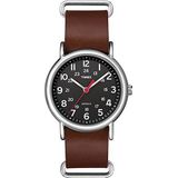 Timex Weekender 38 mm horloge, Bruine Slip-thru, Riem