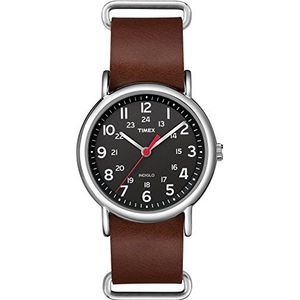 Timex Weekender 38 mm horloge, Bruine Slip-thru, Riem