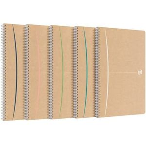 Oxford Spiraal-notitieboek, A4, gelinieerd, goed voor het milieu, 90 vellen, 5 stuks