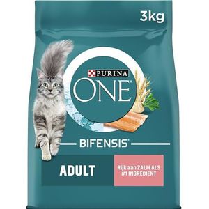 Purina ONE Adult Kattenvoer, Adult (vanaf 1 jaar) Kattenbrokken met Zalm en Volkoren Granen, 3kg - Doos van 4 (12kg)