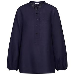 Seidensticker Tuniek voor dames, modieuze blouse, regular fit, opstaande kraag, lange mouwen, 100% linnen, Donkerblauw, 36