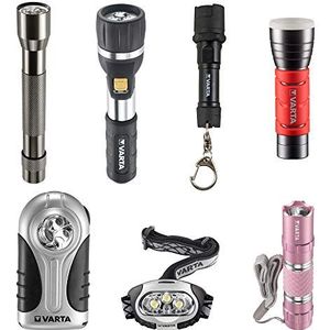 Varta lampen Mix 80 stuks – 12x Day Light F20, 12x Silver Light, 12x Aluminium Light F10, 12x Indestructible Key Chain Light, 12x Lipstick Light, 12x Outdoor Sports H20, 8x Outdoor Sports F10