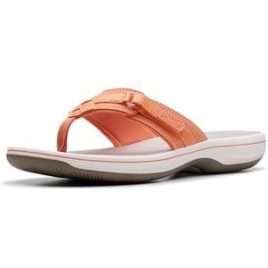Clarks Women's Breeze Sea Flip-Flop, Tangerine/Pop Synthetic, 5