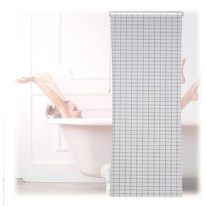 Relaxdays douche rolgordijn geruit - vochtbestendig badkamer gordijn - pvc - douchegordijn - 100x240cm