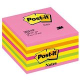 Post-it Sticky Notes Cube Neon Collection, verpakking met 1 blok, 450 vellen, 76 mm x 76 mm, roze, geel, oranje, groen, zelfklevende notitieblaadjes voor notities, to-do-lijsten en herinneringen