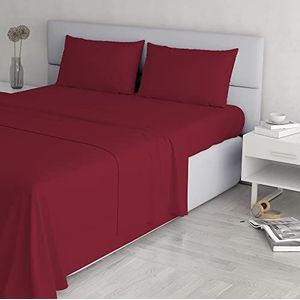 Italian Bed Linen Elegante beddengoedset (plat 250x300, hoeslaken 170x200cm+2 kussenslopen 52x82cm), bordeaux, dubbel