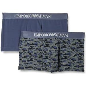 Emporio Armani Trunks voor heren, verpakking van 2 stuks, Camou Print/Indigo, S