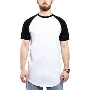 Blackskies Round Basic Baseball Longshirt | Lange Oversize Fashion Korte Mouw Heren T-Shirt Raglan Mouwen Long Tee - Diverse kleuren S M L XL, wit-zwart, M