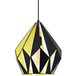 EGLO Hanglamp Carlton 1, 1-vlammige vintage hanglamp, retro hanglamp van staal, kleur: zwart, geel, fitting: E27, Ø 31 cm