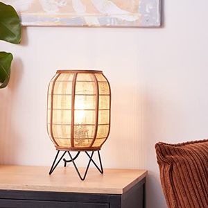 Brilliant Tafellamp in natuurstijl - decoratieve tafellamp met snoerschakelaar - geschikt voor E27-lampen van metaal/textiel/bamboe, in zwart/natuur - Ø 22cm & 32 cm hoogte, 93135Z76