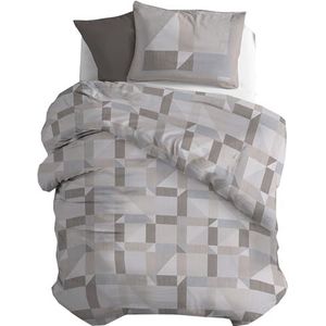 PENSIERI DELICATI Beddengoedset voor eenpersoonsbed, flanel, 100% katoen, dekbedovertrek 155 x 200 cm en kussensloop 52 x 82 cm, gemaakt in Italië, machinewasbaar op 40 °C, Athene beige