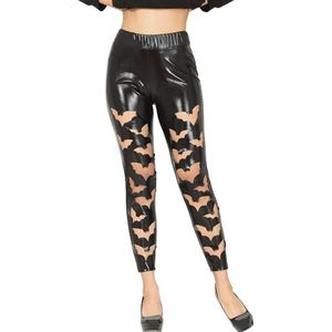 FIESTAS GUIRCA Leggings van kunstleer met zwarte vleermuizen (38-40/M) – kostuumaccessoires voor volwassenen – textiel ideaal voor Halloween en kostuumfeestjes – zwart