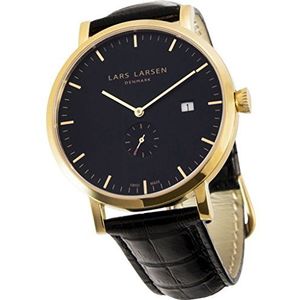 Lars Larsen Sebastian heren Quartz horloge met zwarte wijzerplaat analoge display en zwart lederen band 131GBLBL