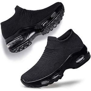 YHOON Wandelschoenen voor dames, instappers, sokken, sneakers, dames, verpleging, werk, luchtkussen, mesh, casual, hardlopen, joggingschoenen, Zwart, 39.5 EU
