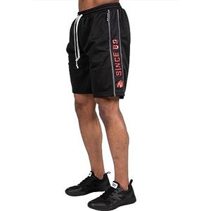 Gorilla Wear Functionele mesh-short – zwart/rood – bodybuilding en fitness short voor heren met logo opdruk van polyester, crossfit, licht comfortabel, zwart, 3XL
