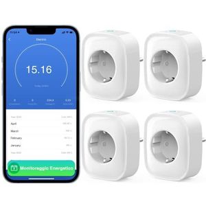 GHome Smart Intelligent stopcontact, Smart Alexa-stekker, compatibel met Alexa Google Home, afstandsbediening via app, meet energieverbruik, spraakbediening, alleen 2,4 GHz wifi, 4 stuks, wit