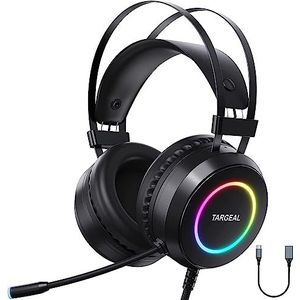 Y-YOPZI Gaming headset, headset met microfoon, 3D-surround sound, hoofdtelefoon met ruisonderdrukking, RGB Lights, 7.1 surround sound-gaming-headset met microfoon, zwart, groot