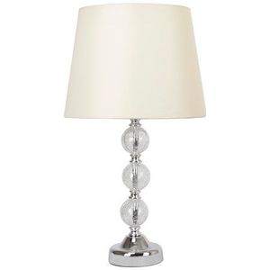 Moderne grote chrome & crackle glazen bal tafel lamp met crème faux zijde lampschaduw