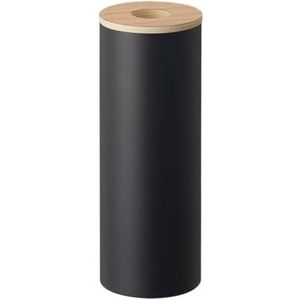 Yamazaki 5981 RIN cilindervormige zakdoekbox L, zwart, staal/hout/siliconen, minimalistisch design