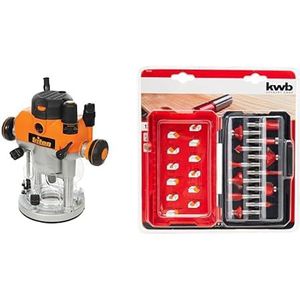 Triton TRA001 Precisie-bovenfrees met dubbele functie, 2400 W & kwb Freesset 12-delig. Ø 8 mm - voor exacte freesafbeelding - nauwkeurige spanschacht - veelzijdig gebruik - L-box inbegrepen