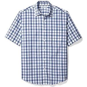 Amazon Essentials Men's Poplin overhemd met normale pasvorm en korte mouwen, Donkerblauw Wit Plaid, XXL