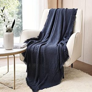 CREVENT Boerderij Roest Gebreide Deken voor Bank Sofa Stoel Bed Woondecoratie, Zacht Warm Gezellig Lichtgewicht voor Lente Zomer Herfst (127 cm X152 cm Marineblauw)
