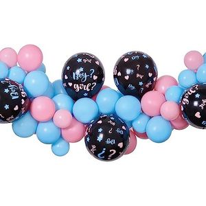 Ciao - Gender Reveal Boy of Girl slinger, ballonslinger, set (65 latexballonnen, 300 cm), roze/lichtblauw