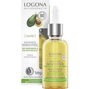 Logona Biologische voedingsende gezichtsolie voor droge tot zeer droge huid, verzorgingsolie met biologische avocado en vitamine E, bevordert de celvernieuwing, natuurlijk en veganistisch, 30 ml