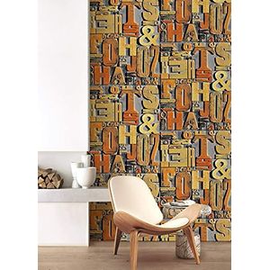BUVU Behang 0,53 x 10 m modern design, industrieel loft behang, vinylbehang, afwasbaar, oranje