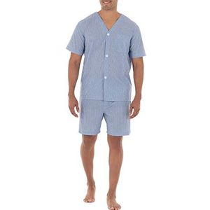 Fruit of the Loom Broadcloth Pyjamaset voor heren met korte mouwen, blauw gestreept, XL