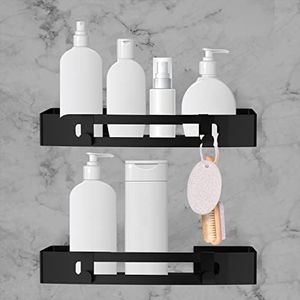 Vierkant doucherek zwart badkamerrek zonder boren douchemand aluminium doucherek shampoo organizer muursticker