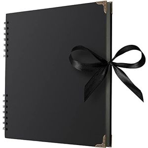 Bstorify Vierkante grote zwarte plakboek fotoalbums 80 pagina's (28 x 28 cm) dik kraftpapier schrootboek, geheugenboek, lintsluiting. Ideaal voor je scrapbooking, kunst en ambachtelijke projecten