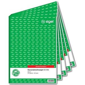SIGEL SD006/5 kassa-afrekeningen A4, 2x40 vellen, zelfdoorschrijvend, 5-pack