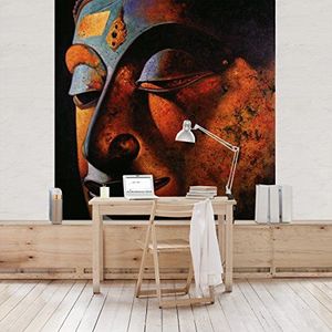 Apalis Vliesbehang Bombay Boeddha fotobehang vierkant | vliesbehang wandbehang wandschilderij foto 3D fotobehang voor slaapkamer woonkamer keuken | Maat: 240x240 cm, oranje, 95260