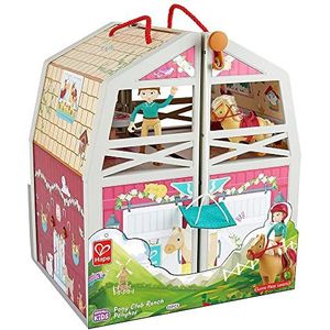 Hape International Pony Club Ranch Carry Toy Horse Stable with Accessories and Pretend Play Activities Playset, 3 Years and Up