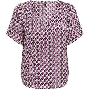 ONLALMA Life Poly S/S V-hals TOP AOP, Magenta Purple/Aop: 584 Posh, XL