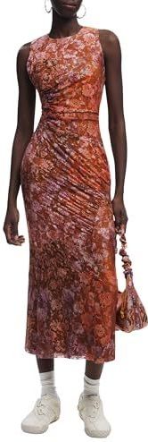 Desigual - Jurk - Karamel - Gemengde Kleuren - Aansluitende Pasvorm - Mouwloos