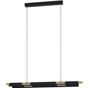 EGLO Led hanglamp Ermua, pendellamp dimbaar, eettafellamp van zwart metaal, hout en wit kunststof, lamp hangend voor woonkamer, warm wit