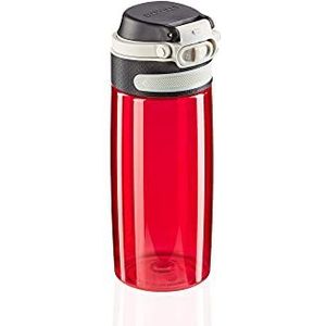 Leifheit Tritan fles Flip 550 ml, 100% dichte sportfles, open met één hand, lichte en onbreekbare drinkfles met filter voor fruitgebruik, duurzame waterfles, BPA-vrij, rood