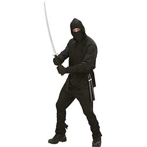 Widmann - Ninja, jas met capuchon, broek, riem, masker, arm- en beenbanden, carnaval, themafeest