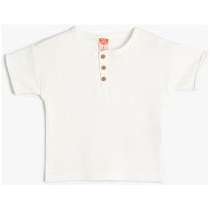 Koton Babyboys Crew Neck Short Sleeve Button Detail T-Shirt, ecru(010), 9-12 Maanden