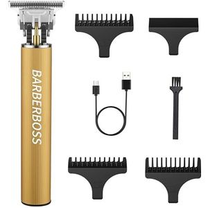 BarberBoss T-Blade Haar- en baardtrimmer, draadloze detailtondeuse voor heren, USB-opladen, 3 precisiekammen, verzorgingsgereedschap voor gezicht, hals en haarlijn (goud)