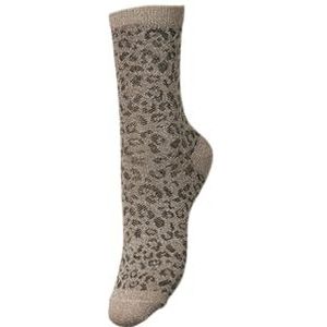 Pieces Glitter dames sokken 1-paar - Panter - Biologisch katoenen camouflage print - Kleur: Beige, Maat: Onesize - Beige