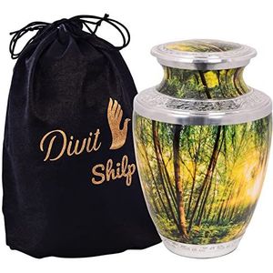 Divit Shilp Crematie-urn voor menselijke as met fluwelen zak, voor volwassenen tot 100 kg (volwassenen, bos)