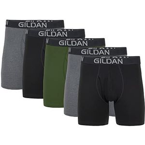 Gildan Heren katoenen stretch boxershort multipack (Pack van 5), Heather Donker Grijs/Zwart Roet/Groen Middernacht (5-pack), XXL