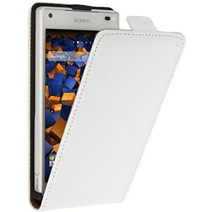 mumbi Echt leren flip case compatibel met Sony Xperia Z5 Compact hoes lederen tas case wallet, wit