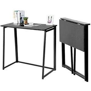 MEUBLE COSY Bureaus, opvouwbare tafel, ruimtebesparende computertafel werktafel, structuur van PVC en metaal, voor thuiskantoor, werkkamer, zwart, 80x41,5x74cm